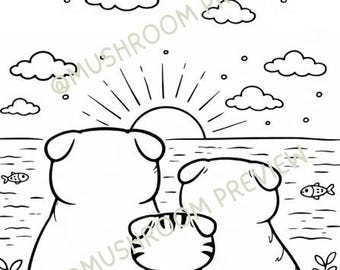 Páginas para colorear de gatos lindos para imprimir / Paquete de 10 - Descarga digital en PDF / Hojas para colorear A4