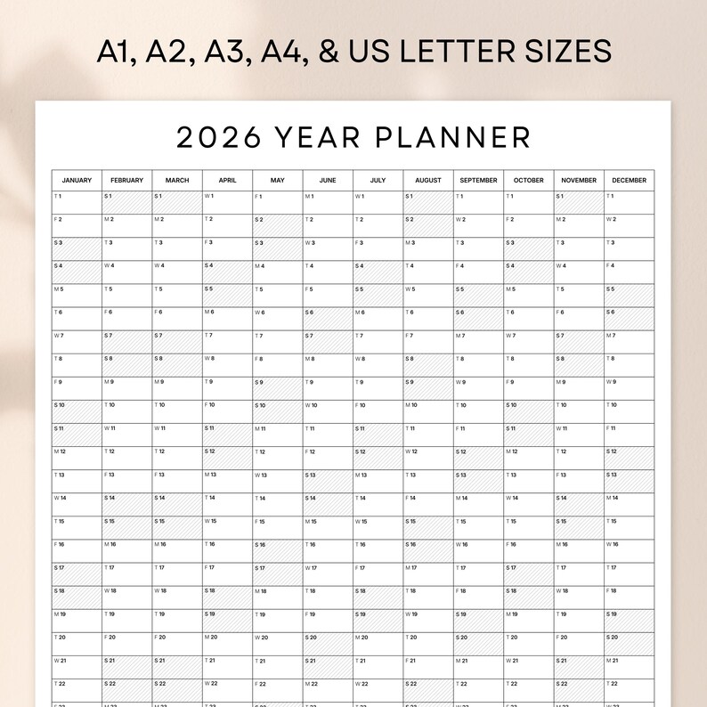 2026 Full Year Planner | Yearly Wall Calendar Overview Printable
