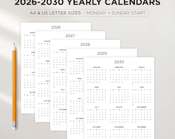 2026–2030 Jahreskalender | 5 Jahre Langzeit-Planer | A4 & US Letter | Sonntag/Montag Start | Sofort Download