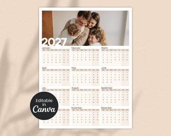 2027 Personalisierter Fotokalender | Wandkalender 2019 | Passen Sie Ihre eigenen Bilder | A3-A4 US Letter Größen | Sofort Download