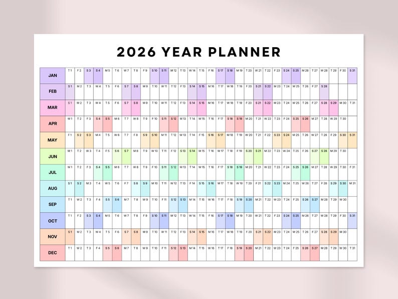 2026 Year Planner Large Wall Calendar Printable Minimal Yearata