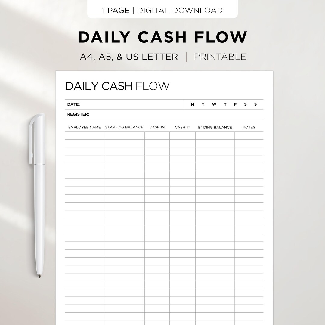Daily Cash Flow Tracker: Minimalist Finance Log (A4, A5, US Letter ...