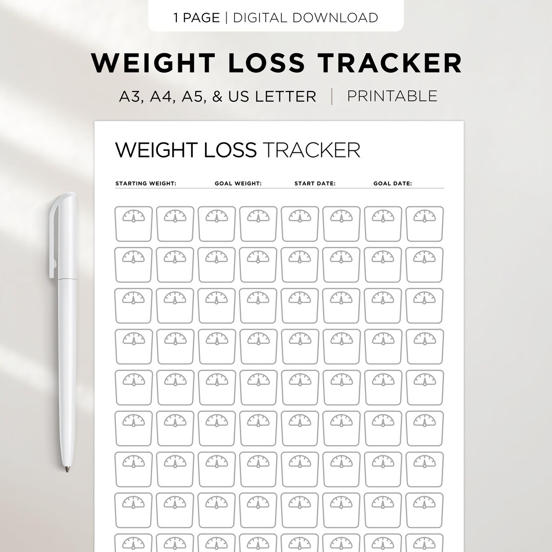 Weight Loss Tracker: Fitness Progress Chart, Goal Setting Printable, A3 A4 A5 Letter, Minimalist ...
