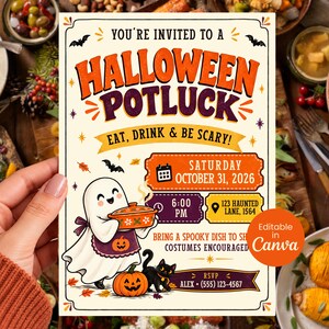 Halloween Potluck Invitation Template, Editable Halloween Party Invite, Spooky Dinner Party, Friendsgiving, Office Potluck Invitation