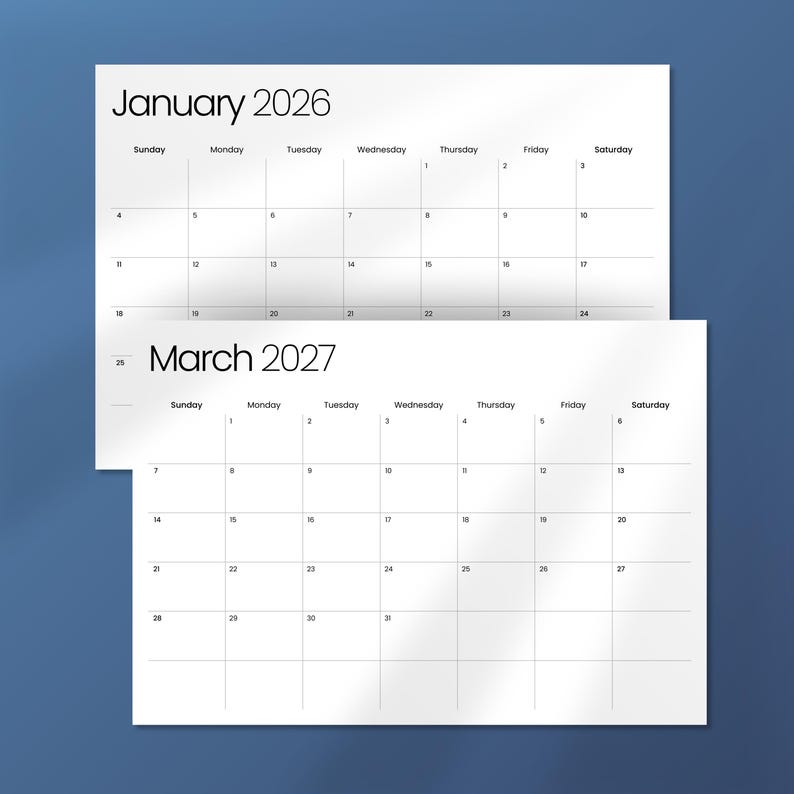 2026–2027 Simple Calendar | Two-year Monthly Planner | Print Ready