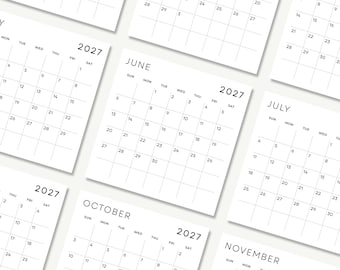 Mini 2027 Kalender zum Ausdrucken | 3 x 3 Zoll Monatsplaner | Sonntag Start & Montag Start | Kleiner Tischkalender | Sofort PDF Download