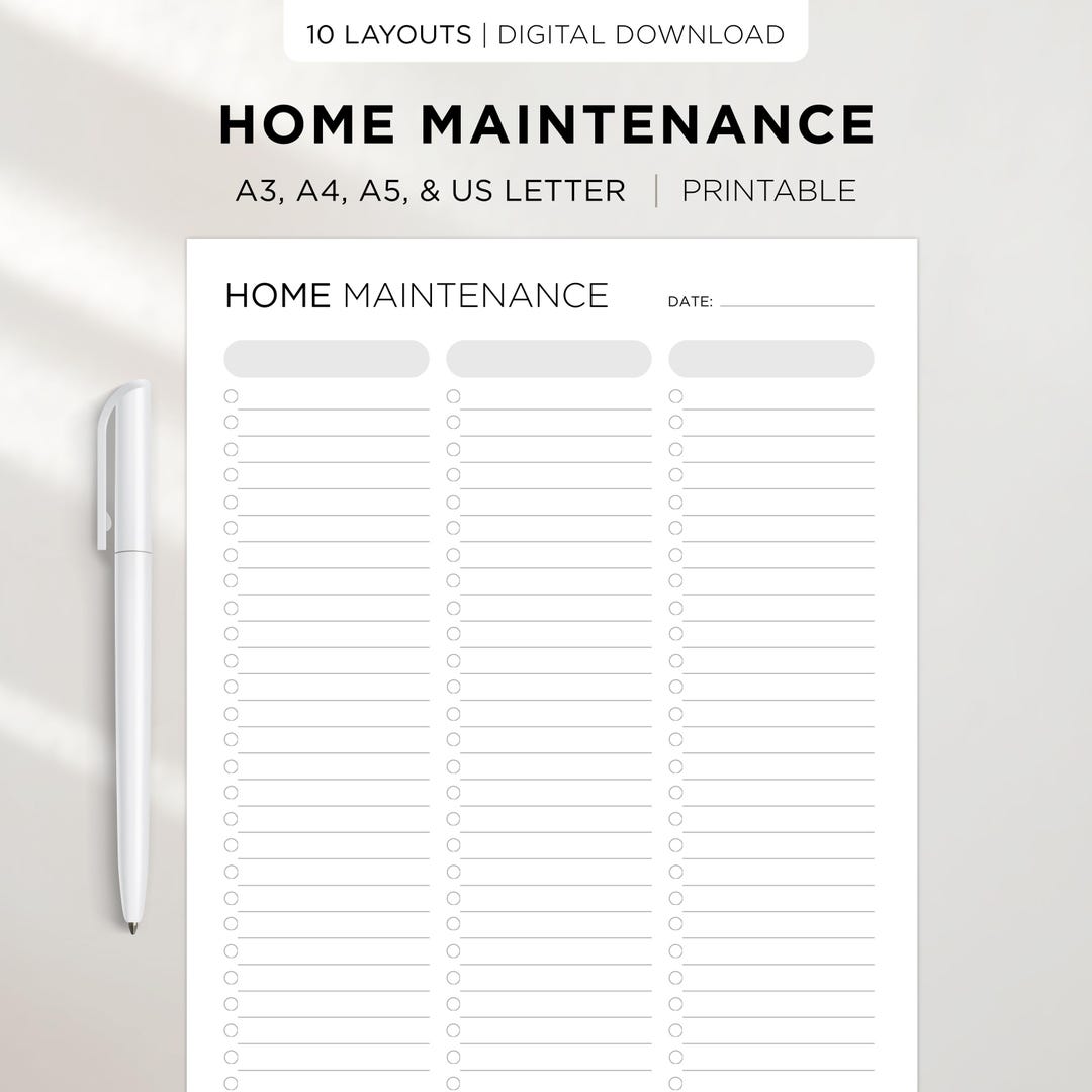 Home Maintenance Checklist: New Homeowner Guide Printable, Minimalist ...