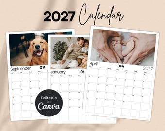 2027 Personalisierter Fotokalender | Schlichter Wandkalender | Passen Sie Ihre eigenen Bilder | Sofort Download