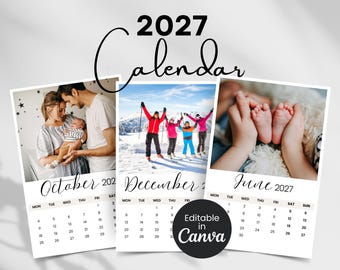 2027年 写真カレンダー（印刷可能）｜1ページ2ヶ月分｜写真でカスタマイズ｜2027年 月間プランナー｜A4サイズとUSレターサイズ
