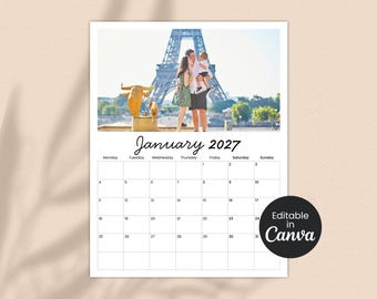 2027 Fotokalender | Wandkalender pro Monat | Passen Sie Ihre eigenen Bilder | Sofort Download