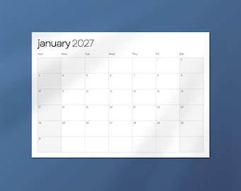 Calendario stampabile 2027 / Planner semplice e minimale / Inizio domenica o lunedì / PDF orizzontale / Formati A4 e US Letter