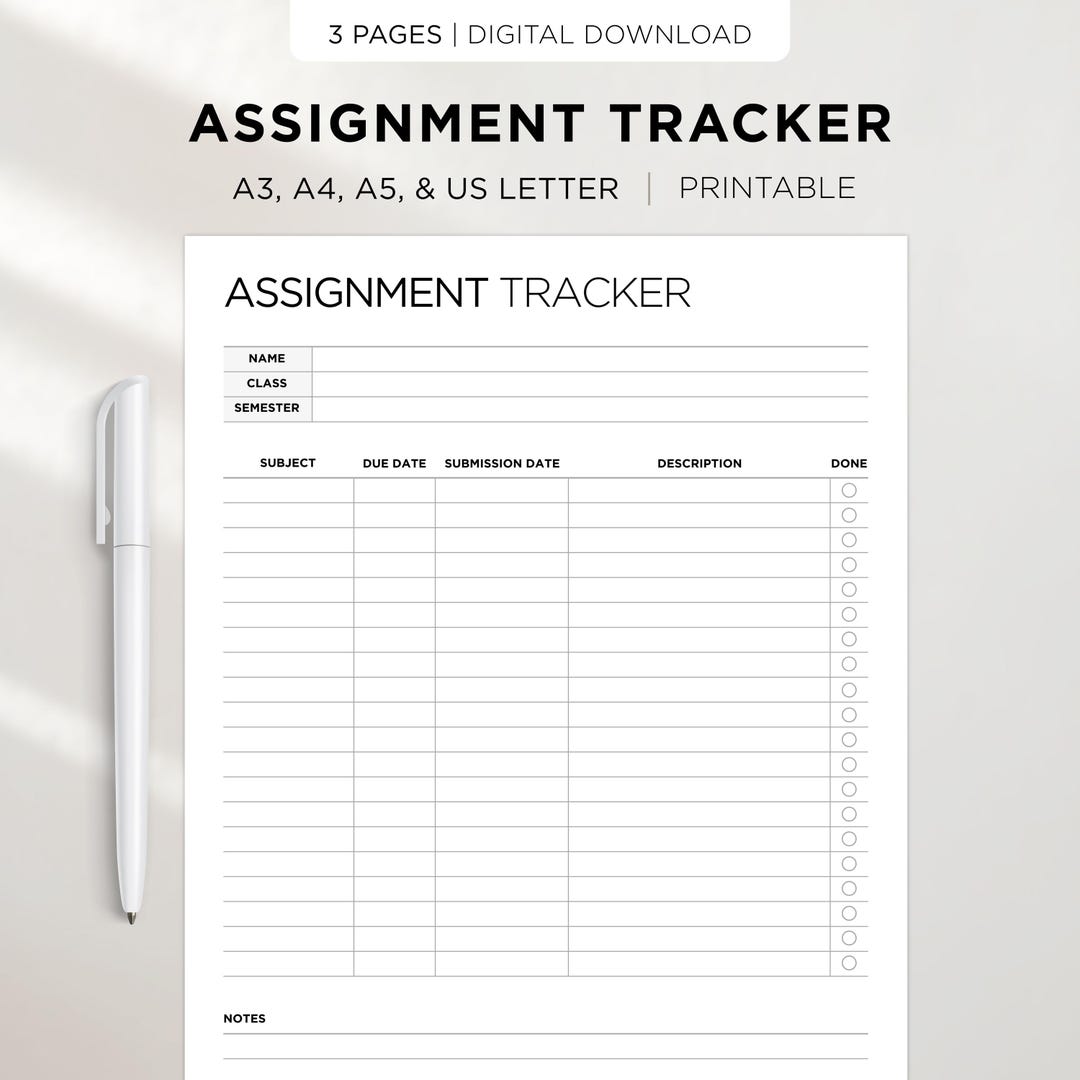 Assignment Tracker: Student Deadline Log, Homework Planner Printable ...