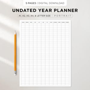 Utskrivbar odaterad årsplanerare | Vertikal årsöversikt väggkalender | Utskrivbar årlig planeringstabell