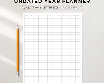 Undated Year Planner Printable | Verical Yearly Overview Wall Calendar | Printable Annual Planning Chart