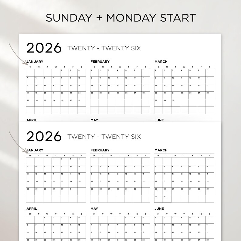 2026 Year at a Glance Wall Calendar, Large Poster Sizes, Minimalist ...