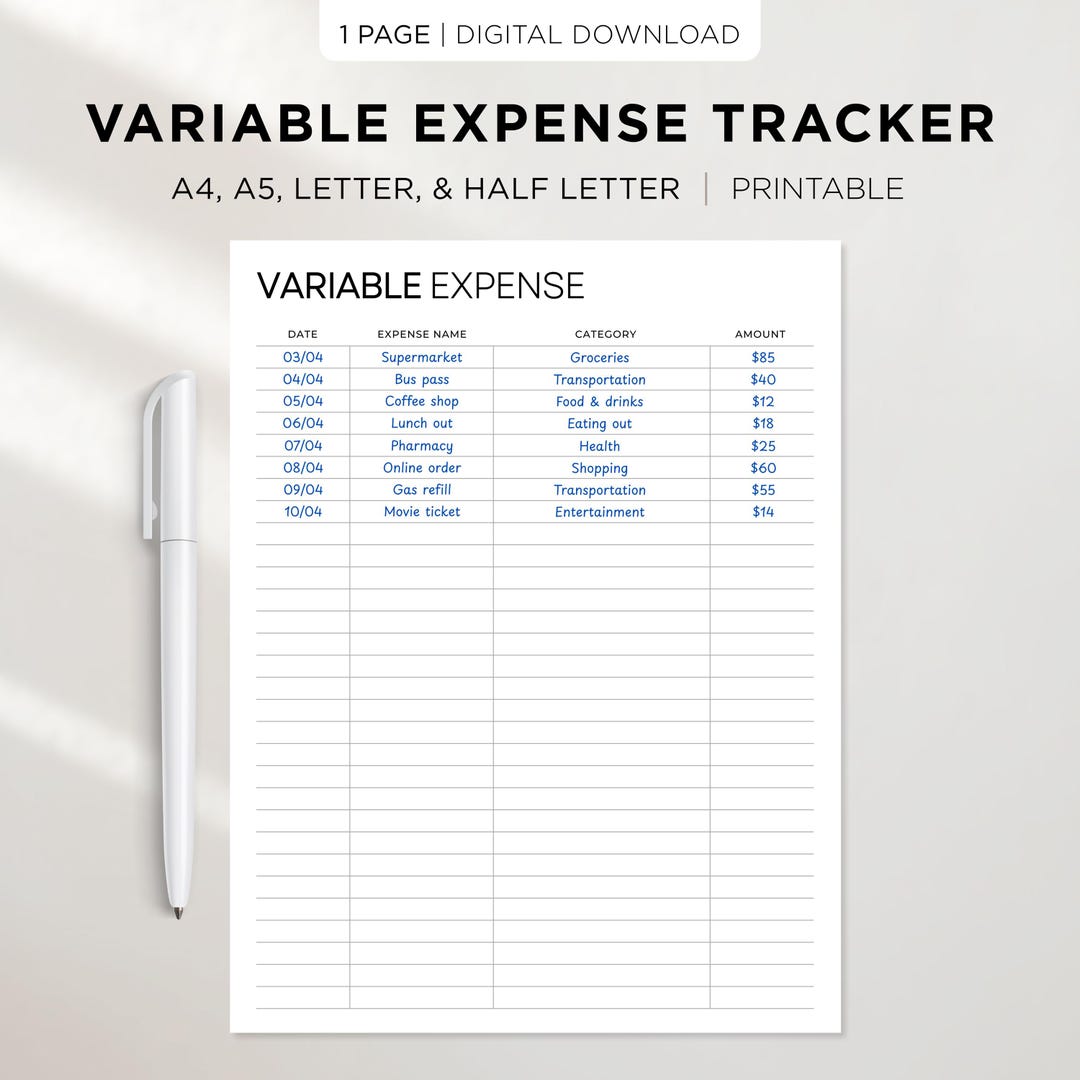 Variable Expense Tracker: Track Variable Spending Log, Minimalist ...