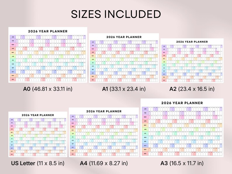 2026 Year Planner Large Wall Calendar Printable Minimal Yearata