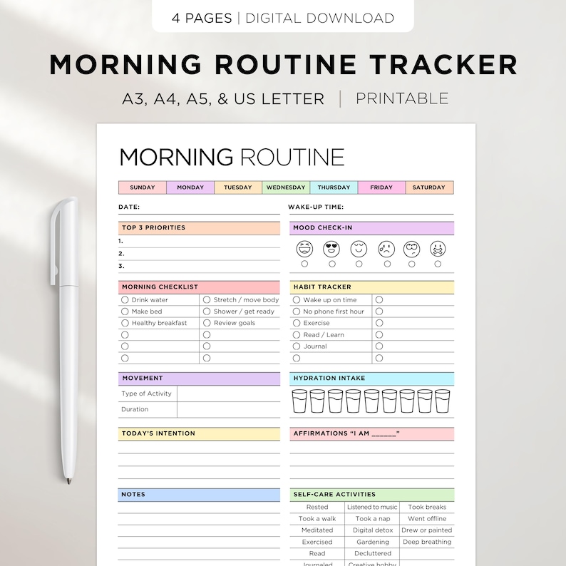 Morning Routine Tracker: Daily Routine Checklist, Habit Tracker Planner ...
