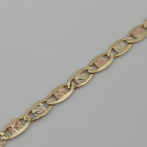 10K Solid Gold Tri Color Valentino Bracelet, Yellow Rose White Gold Link Bracelet, Real Gold Bracelet, Real Gold Gift for Her image 12