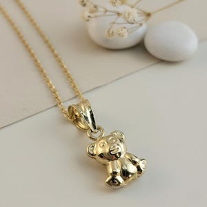 Collier ours en or massif, pendentif ours minimaliste bicolore pour enfant