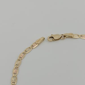 10K Solid Gold Tri Color Valentino Bracelet, Yellow Rose White Gold Link Bracelet, Real Gold Bracelet, Real Gold Gift for Her image 9