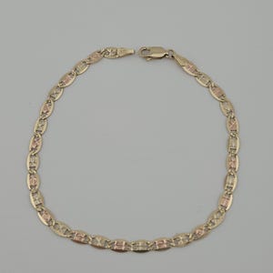 10K Solid Gold Tri Color Valentino Bracelet, Yellow Rose White Gold Link Bracelet, Real Gold Bracelet, Real Gold Gift for Her image 7