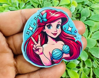 Mermaid flatback: Set/2 Little Mermaid Acrylic, under the sea Flatback, Princess Badge Reel Toppers, Glitter planar resin, Hair bow charm.