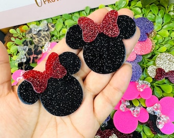 Glitter Mouse flatback: Set/2 Minnie Mouse shape Acrylic, Mouse Shape Flatback, Badge Reel Toppers, Glitter planar resin, Hair bow charm