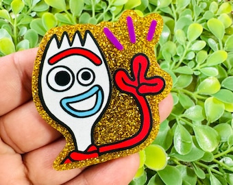 Forky Acrylic flatback: Set/2 Toy Story Acrylic charm, Badge Reel Topper, hair bow center, cartoons planar resin.