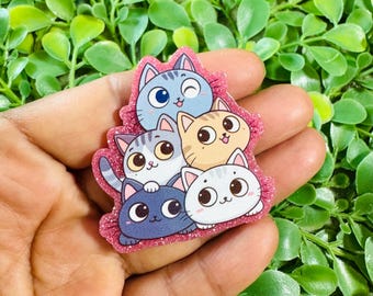 Love Cats flatback: Set/2 Kitties mom Acrílico, Flatback de dibujos animados, Adornos de insignias de dibujos animados, Resina plana con brillantina, adorno para manualidades.