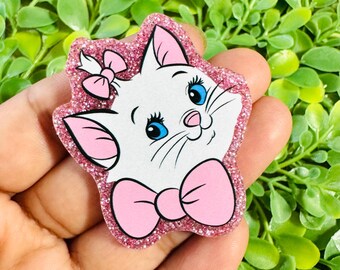 Aristocats flatback: Set/2 Marie Cat Acrylic, Disney Flatback, Marie Cat Flatback, Marie Cat Badge Toppers, Glitter planar resin.