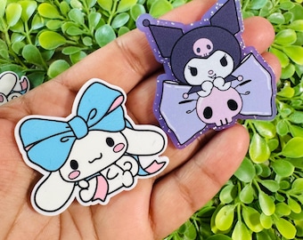 Cinnamon roll flatback: Set/2 Kawaii Acrylic charm, Cute character charm, Kawaii Badge Toppers, Glitter planar resin, Badge reel toppers.