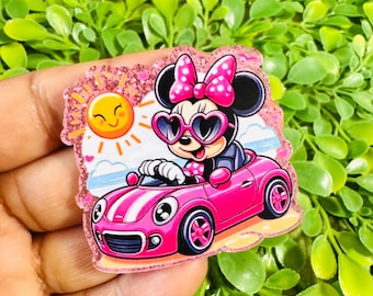 Minnie Mouse Summer flatback: Set/2 Mouse Flatback, Cartoon Mouse Flatback, Badge Reel Toppers, Glitter planar resin, Hair bow charm