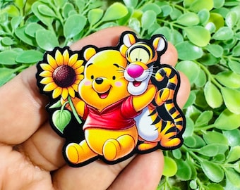 Winnie Pooh de reverso plano: Set/2 Winnie Pooh Acrílico, Disney de reverso plano, Oso de peluche de resina plana, Adornos para carretes de insignias, Resina plana con purpurina.