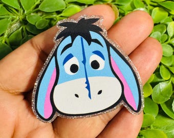 Eeyore flatback: Set/2 Donkey Acrylic, Flatback Acrylic charm, Eeyore Flatback, Glitter planar Resin, Badge Toppers, Glitter planar resin.