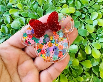 Mouse head flatback: Minnie Mouse shape Acrylic, Mouse Shaker Flatback, Badge Reel Toppers, Glitter planar resin, Hair bow charm