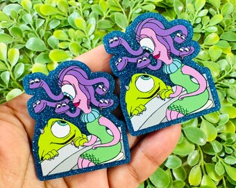 Monster flatback: Set/2 Mike One eye Cartoon Acrylic, Badge Reel Toppers, Glitter planar resin, Hair bow Center.