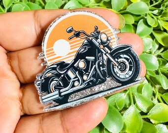 Motorcycle flatback: Set/2 Moto Acrylic, embellishment Acrylics Flat, Country Badge Reel Toppers, Glitter planar resin, Planar resin.