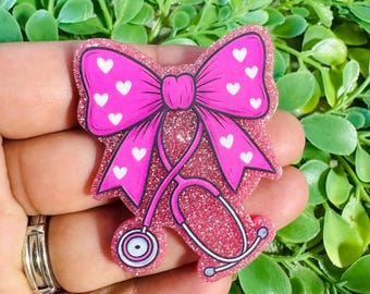 Nurse Flatback: Set/2 Pink Stethoscope Acrylic Charm, Glitter planar resin, Epoxy charms, Badge Reel  Toppers, DIY Charm, Medical charm