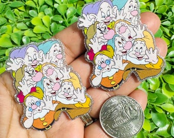 Enanitos de fondo plano: Juego de 2 resinas planas mágicas, Disney Flatback, adornos para carretes de insignias, resina con purpurina, cabujón para lazos de pelo, esquina BCDIY