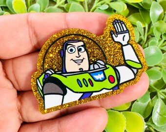 Buzz Acrylic flatback: Set/2 Toy Story Acrylic charm, Badge Reel Topper, hair bow center, cartoons planar resin.