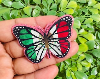 Mexican Flag flatback: Set/2 Mexico Acrylic, Tricolor flatback, Badge Reel Toppers, Glitter planar resin, DIY Charm.