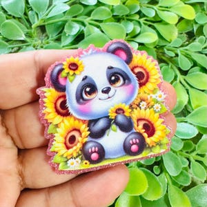 Sunflowers Panda flatback: Set/2 Panda Face charm, Glitter Flatback, Animals Acrylics, Badge Reel Toppers, Glitter planar resin, Panda charm