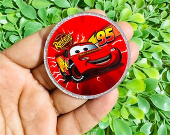 Cars flatback: Set/2 Cars Acrylic, Disney Flatback, Cartoon Car Flatback, Lighting McQueen Badge Toppers, Glitter planar resin.
