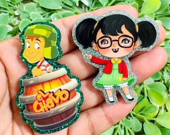 El chavo flatback: Set/2 Mexico Acrylic, El chavo del Ocho flatback, Hispanic Flatback, Badge Reel Toppers, Glitter planar resin, DIY Charm