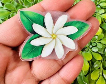 Gardenia flatback: Set/2 Jasmine Flower planar Resin, Acrylic Flatback, Glitter planar resin, Badge reel Topper, DIY charms, Crafters Supply