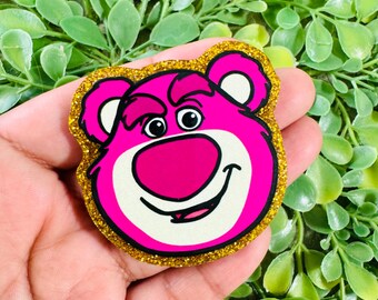 Lotso bear Acrylic flatback: Set/2 Toy Story Acrylic charm, Badge Reel Topper, hair bow center, cartoons planar resin.