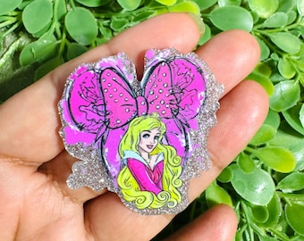 Princesa de reverso plano: Set de 2 Princesa Acrílico, Dibujos animados de reverso plano, Adornos para carretes de insignias, Resina plana con purpurina, Dije de lazo para el cabello, Esquina BCDIY