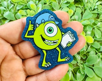 Monster Acrylic flatback: Set/2 Mike one eye Acrylic charm, Badge Reel Toppers, Glitter planar resin, Hair bow center.