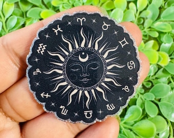 Zodiac Sun Acrylic Charm: Set/Astrology  Acrylic Charm, Zodiac Flatback, Badge Reel Toppers, Glitter planar resin, Acrylic Cabochon.